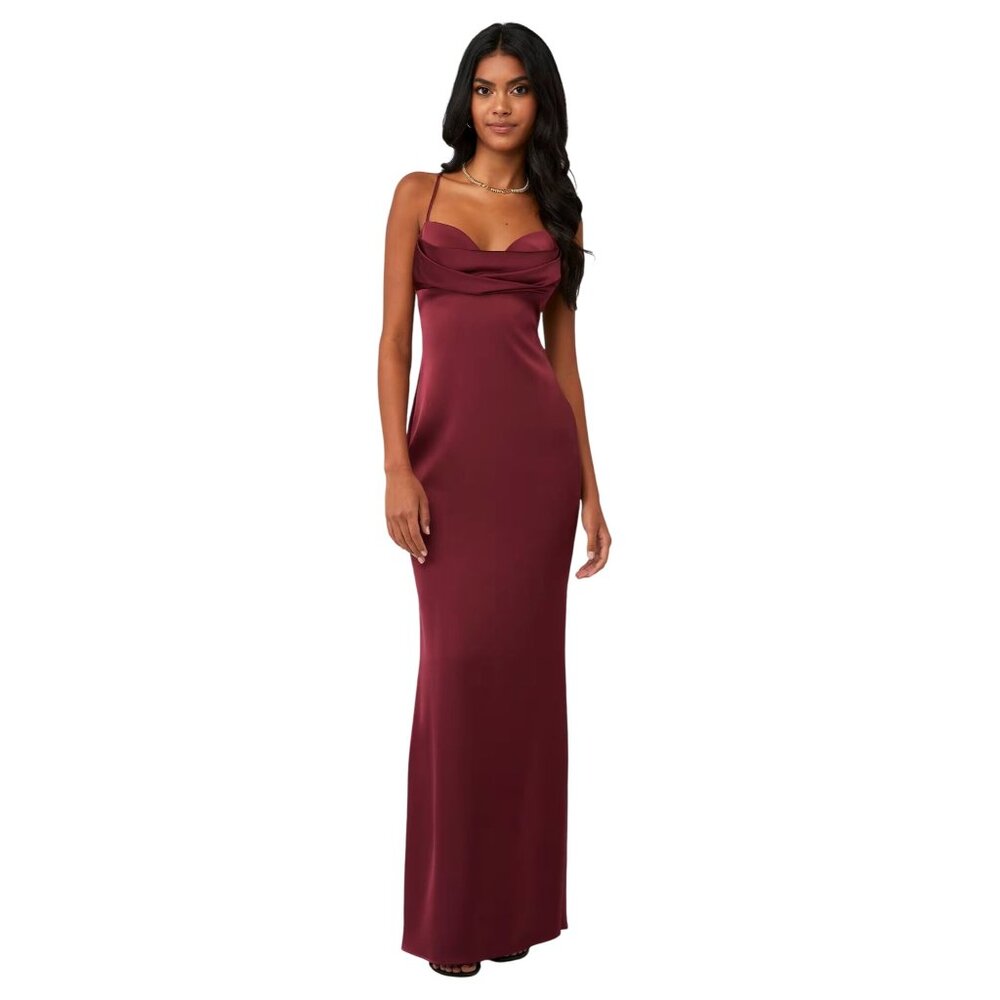 Katie May Burgundy Satin Maxi Slip Dress